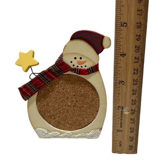 Christmas Snowman Coaster Set & Holder 6 Wooden Coasters Cork Base Holiday - Picture 7 of 7